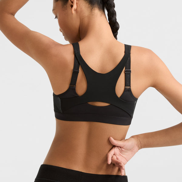 Motion Control Zip Sports Bra, Wirefree, Script Logo