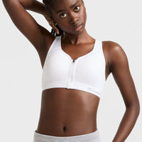 Motion Control Zip Sports Bra, Wirefree, Script Logo