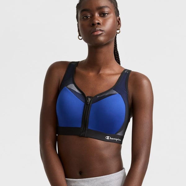 Motion Control Zip Sports Bra, Wirefree, Script Logo